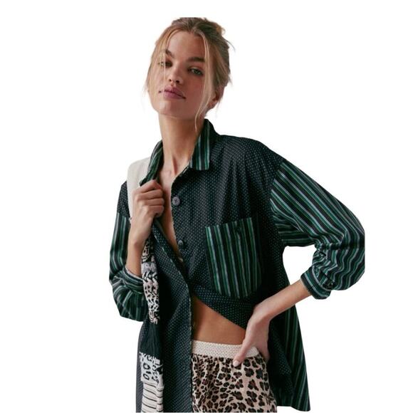 Free People Intimately Milk & Cookies Oversized PJ Shirt XS Button Up Lounge Top - Picture 6 of 11